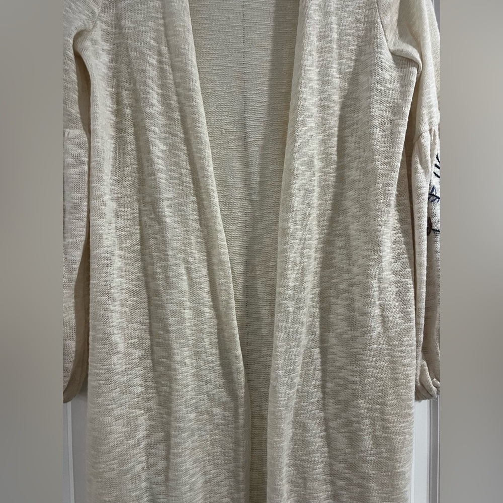 Embroidered Floral Cream Boho Long Cardigan - Picture 4 of 7